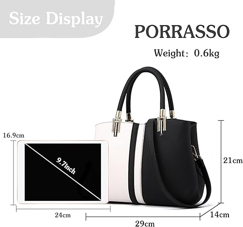 Miniatura 3 de PORRASSO Bolso de mujer Moda Top Handle Bolsos Señoras Tote Bolso de hombro Mujer Negro