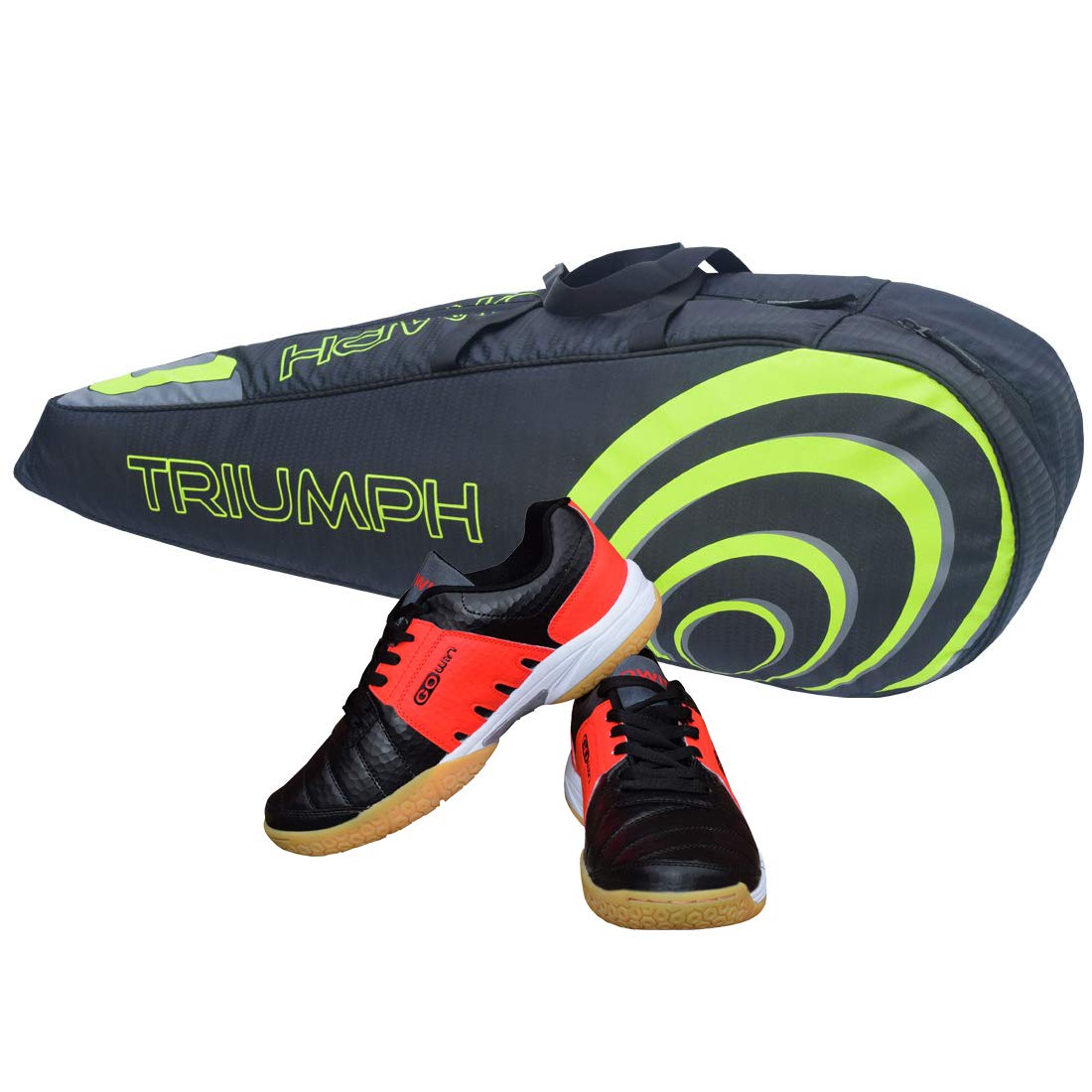 Gowin Badminton Shoe Power Black/Red Size-4 with Triumph Badminton Bag 304 Black/Lime-image-37