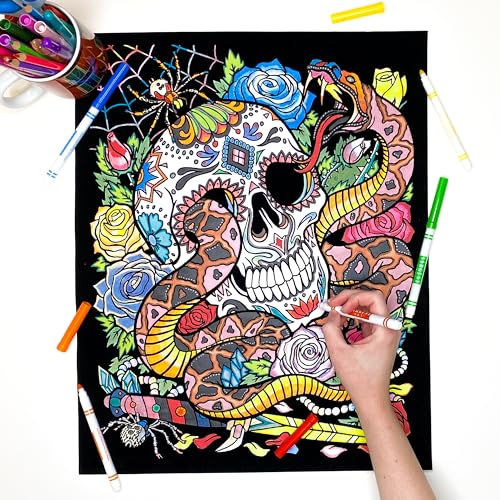 Stuff2Color Snake Eyes Fuzzy Velvet Coloring Poster for Kids and Adults (Complete with Skull, Spider, Spiderweb, and Flowers) - Awesome Arts and Crafts Activity for All Ages [Halloween]