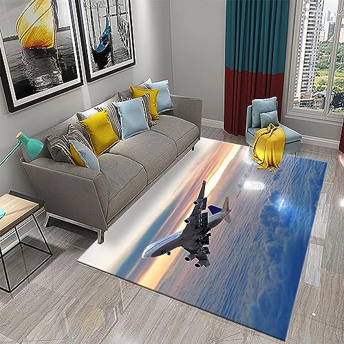 Buohwiwe 3D Teppich Flugzeug - Modern Schlafzimmer Flanell Teppich Flugzeug Wohnzimmer Teppich...