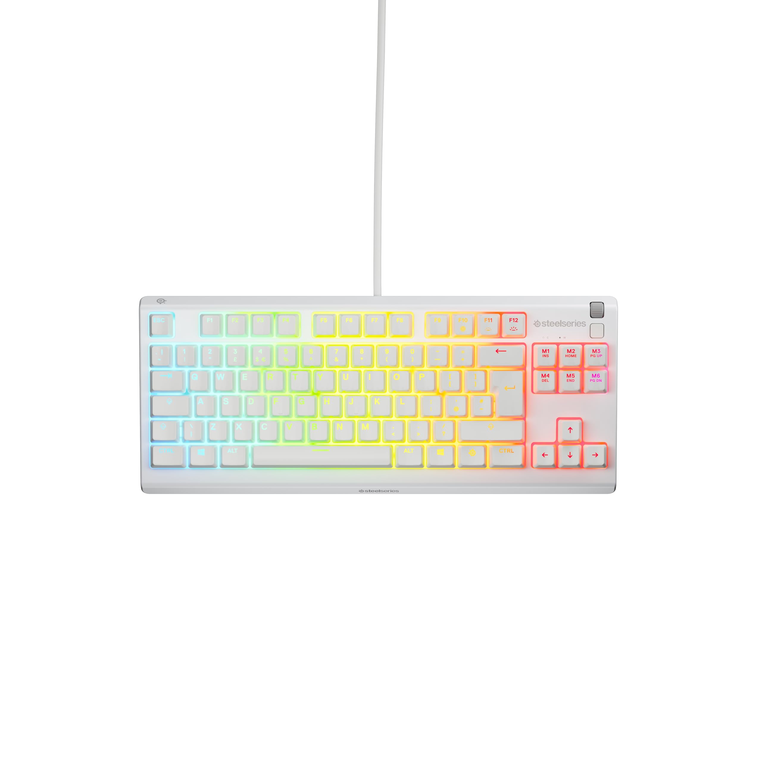 SteelSeries Apex 3 TKL - Tastiera Gaming Bianco - Fattore di forma compatto senza tastierino - Illuminazione RGB a 8 zone - Resiste ad acqua e polvere - Switch da gaming super silenziosi - UK QWERTY