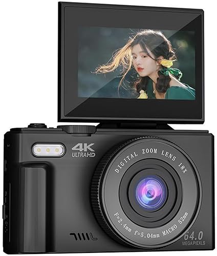 Zunate Zunateyk6vg30wnx-12 - Cámara digital retro de 64 MP, cámara de vlogging 4K UHD vintage con zoom de 18X, enfoque automático, pantalla abatible