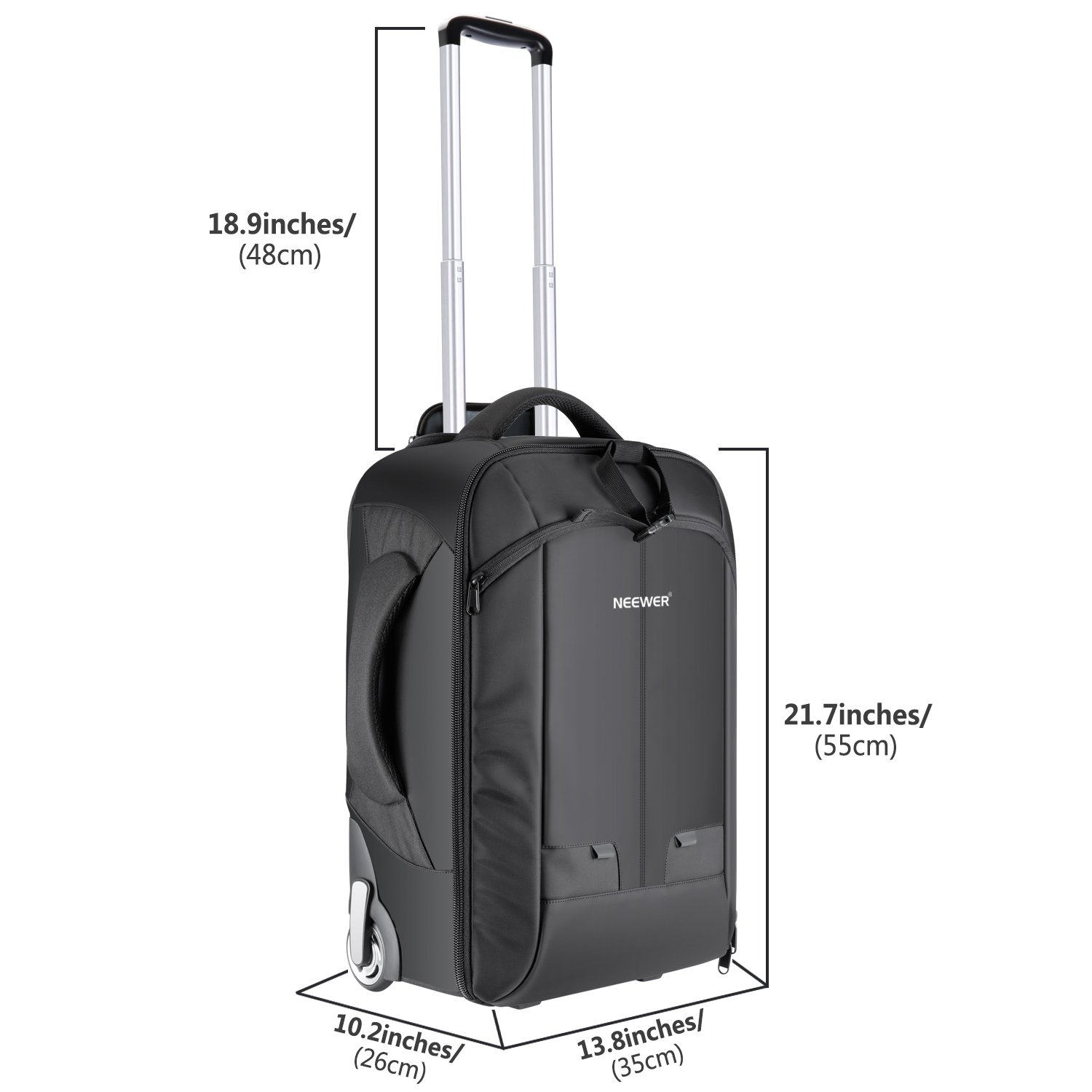Neewer 2-in-1 Rolling Camera Backpack Trolley Case - Anti-Shock Detachable Padded Compartment