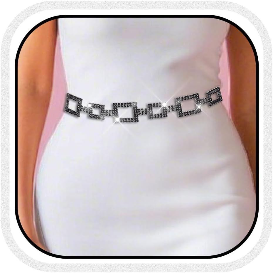 COSYDAYS Sparkly Rhinestone Dress Belt Silver Crystal Chain Belts Fashion Waist Accessories for Women
