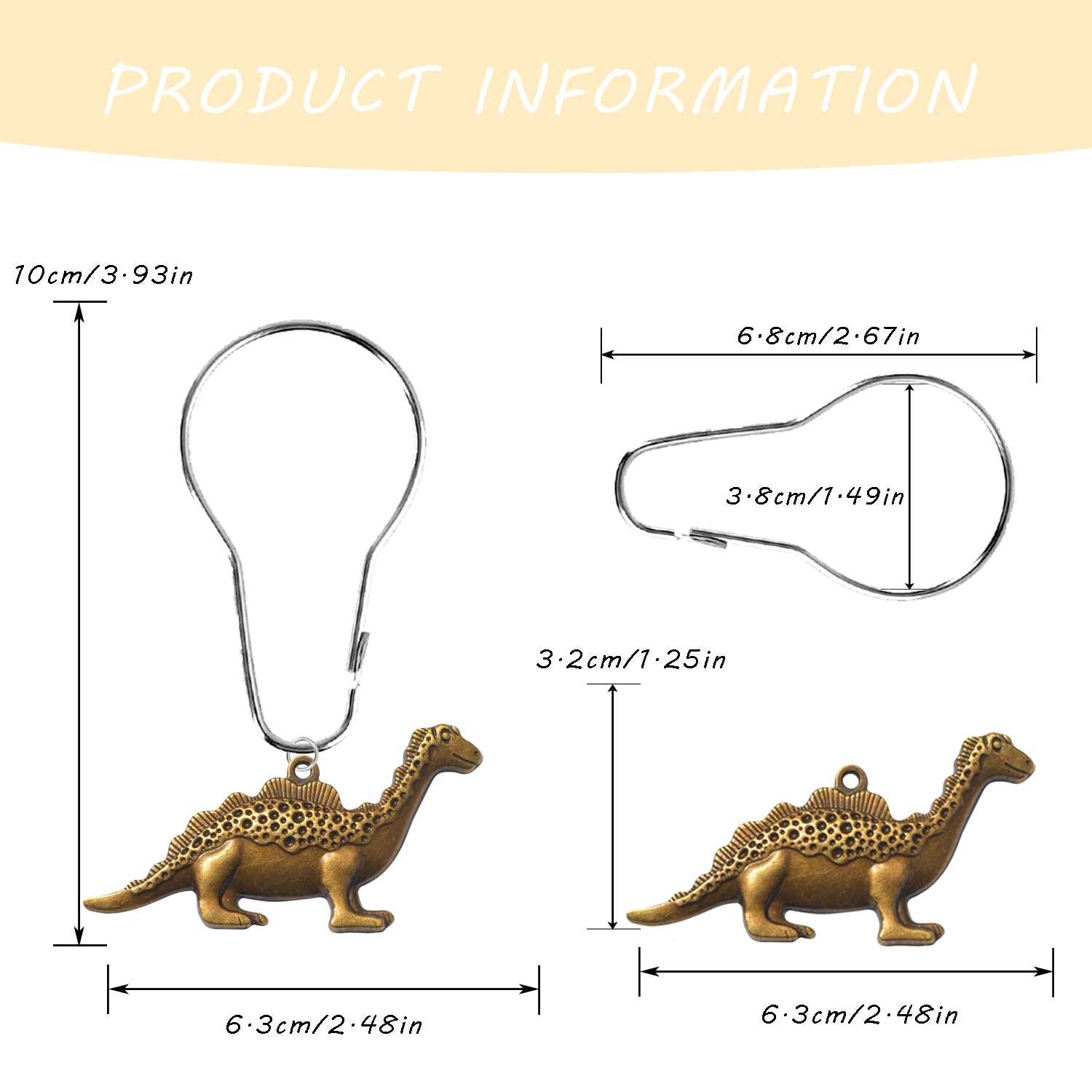 YRMLYMOP Dinosaur Shower Curtain,12 Pcs Dinosaur Shower Curtain Hooks Dinosaur Bathroom Decor Decorative Shower Hooks for Shower Curtain, Stainless Steel Decorative Shower Hangers Rings for Bathroom