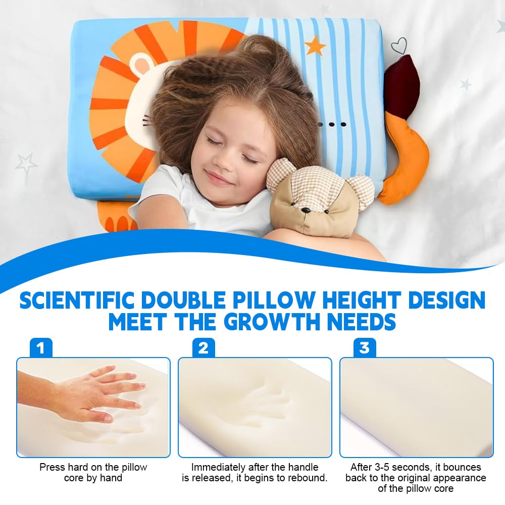 Oreiller Enfant, 45 x 27 x 6 cm Coussin pour Enfant, Respirant, Confortable, Détachable, Oreiller Ergonomique Enfants, CoussinEnfants, Coussin Bebe pour Enfants à Aartir de 3 Ans