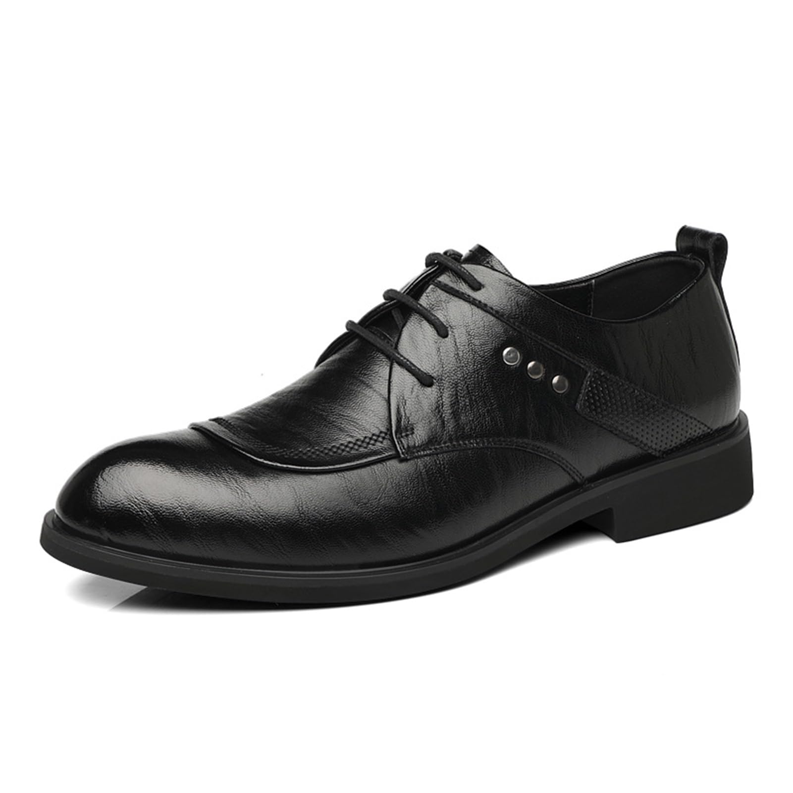 Mens Low Heel Derby Oxfords Shoes for Men Pointed Toe Lace-up Mens Black Pu Leather Formal Oxfords Dress