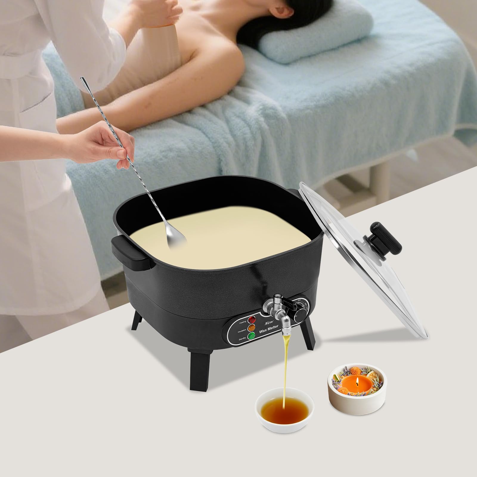 Juego de velas ajustables para fundir la cera, calentador de cera, calentador de cera, olla de fusión, olla de cera para fundir, control preciso para diferentes tipos de cera