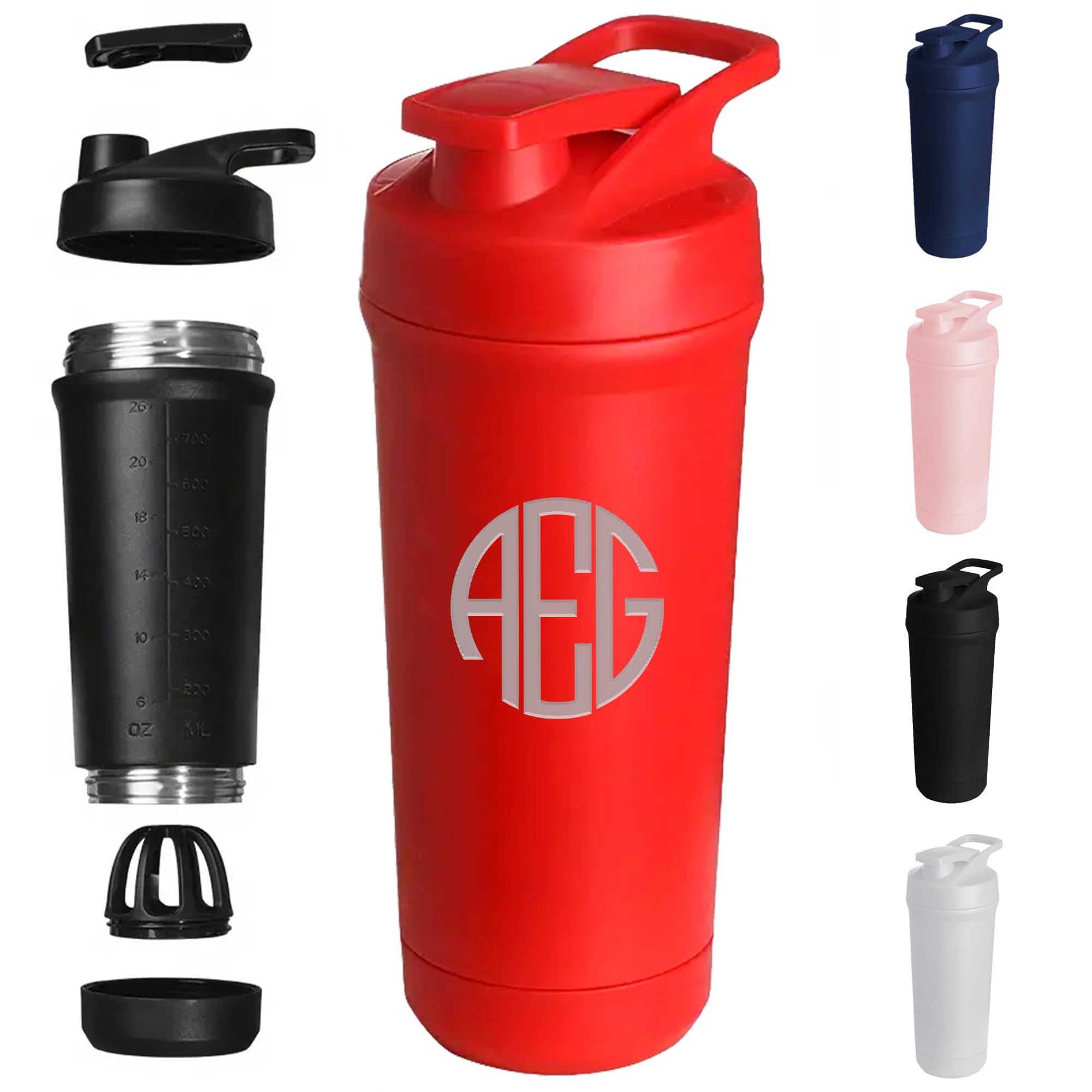 Sofia's Findings Personalized 27 oz. Shaker Bottle - Leakproof Stainless Steel Protein Shaker, Perfect for Protein Shakes and Pre Workout, Whisk Ball, Easy to Clean - Red