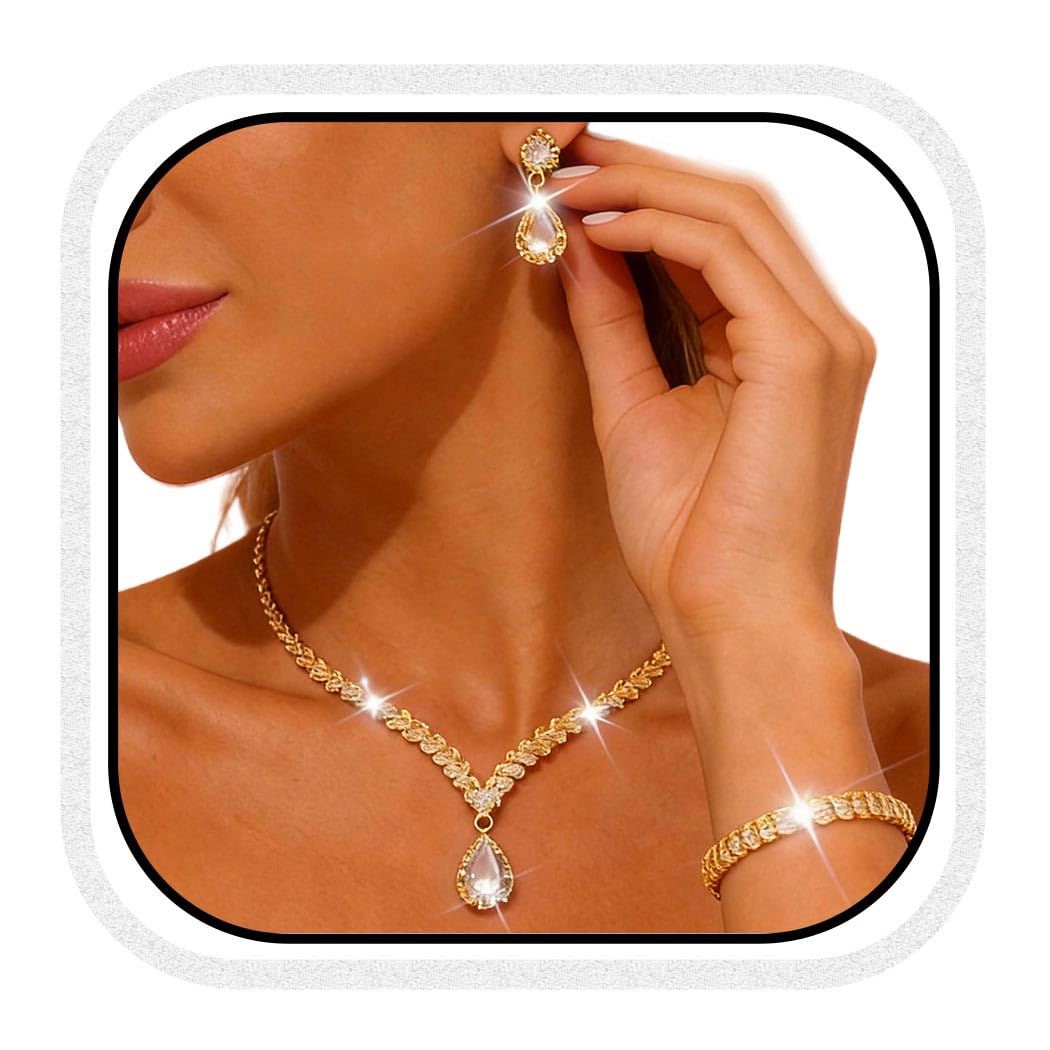 CLOACE Rhinestone Wedding Jewelry Set Silver Sparkly Earrings Bracelet Prom Necklace Jewelry Accessories for Women and Brides