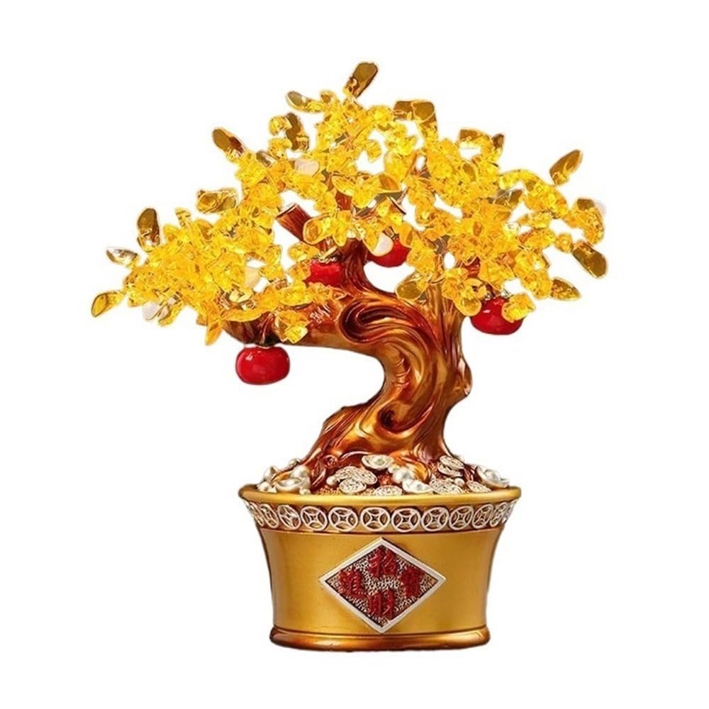 Fortune Crystal Trees Home Crystal Fortune Tree Bonsai, Living Room Entryway Wine Cooler Decorations(Gold)