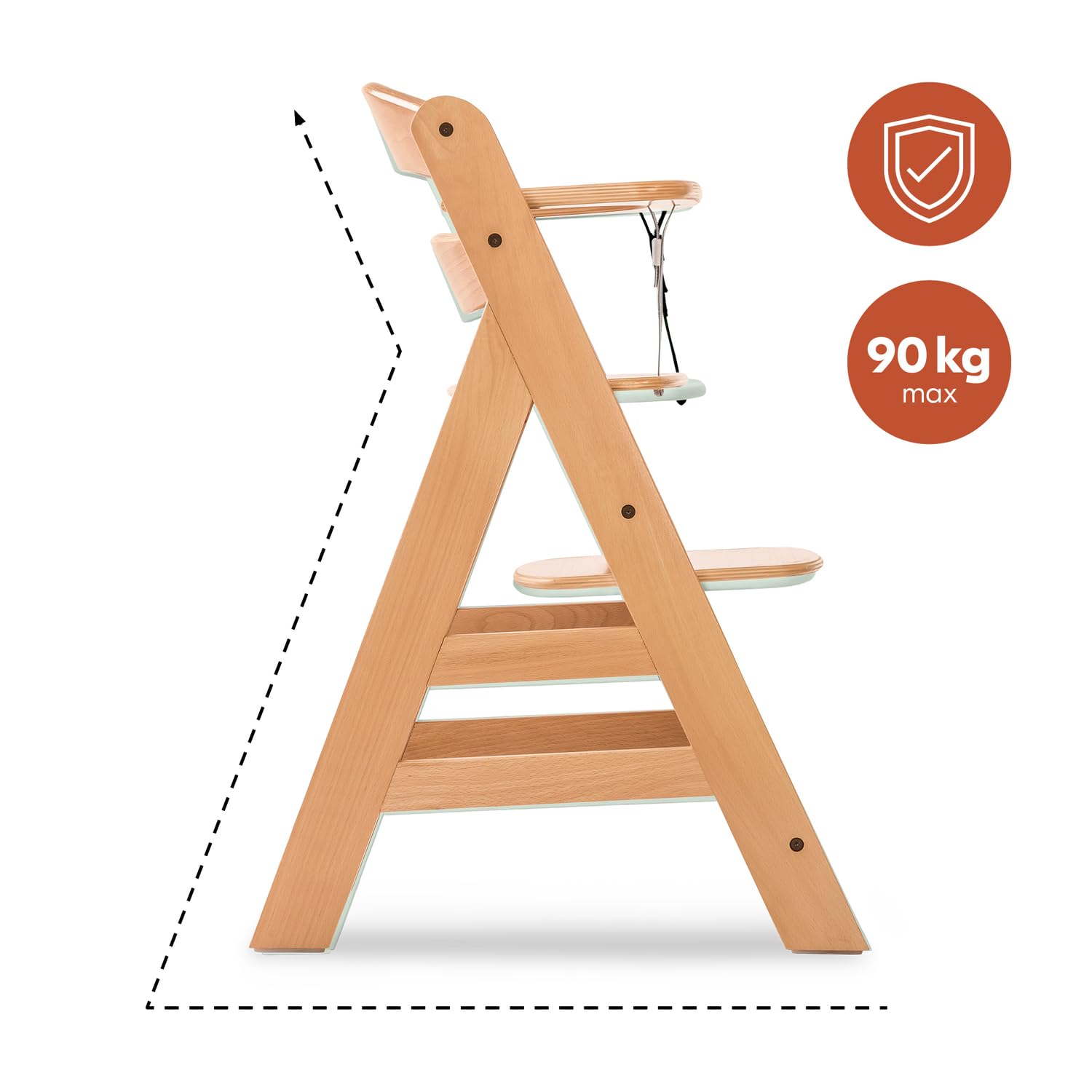 Hauck Alpha+ Holz Hochstuhl Baby mitwachsend 6 Monate bis 90 kg, Natural, 5-Punkt-Gurt, 8-fach verstellbar