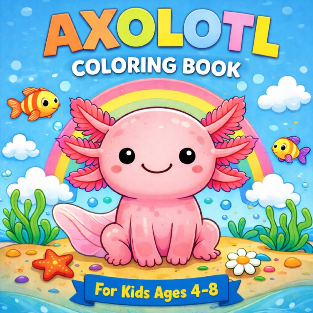 Axolotl Coloring Book for Kids Ages 4–8: Cute and Simple Axolotl Coloring Pages with Adorable Animals for Preschool and Early Elementary Kids