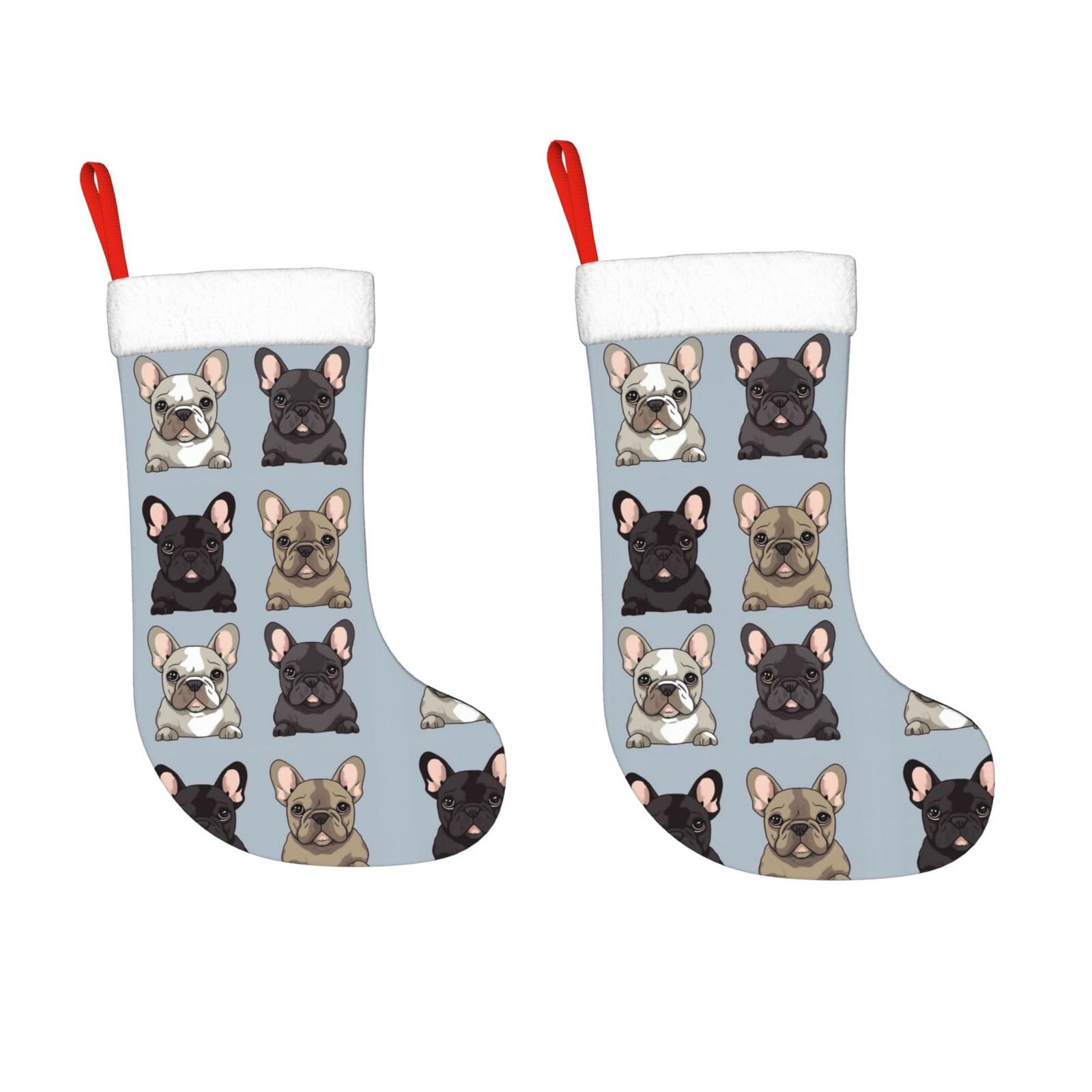 KLOPH 2 Pack 18 Inches Christmas Stockings Personalized French Bulldog Xmas Stocking Hanging Decoration Fireplace Stocking for Holiday Xmas Tree Christmas Fireplace Decor Gifts