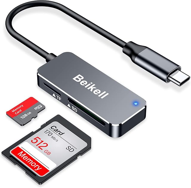 SD Card Reader, Beikell USB C SD/Micro SD Card Reader USB 3.0 Memory Card Adapter - Supports SD/SDXC/Micro SD/Micro SDXC/SDHC/MMC/RS-MMC, Compatible with MacBook Pro/Air, iPad Pro, Galaxy etc.