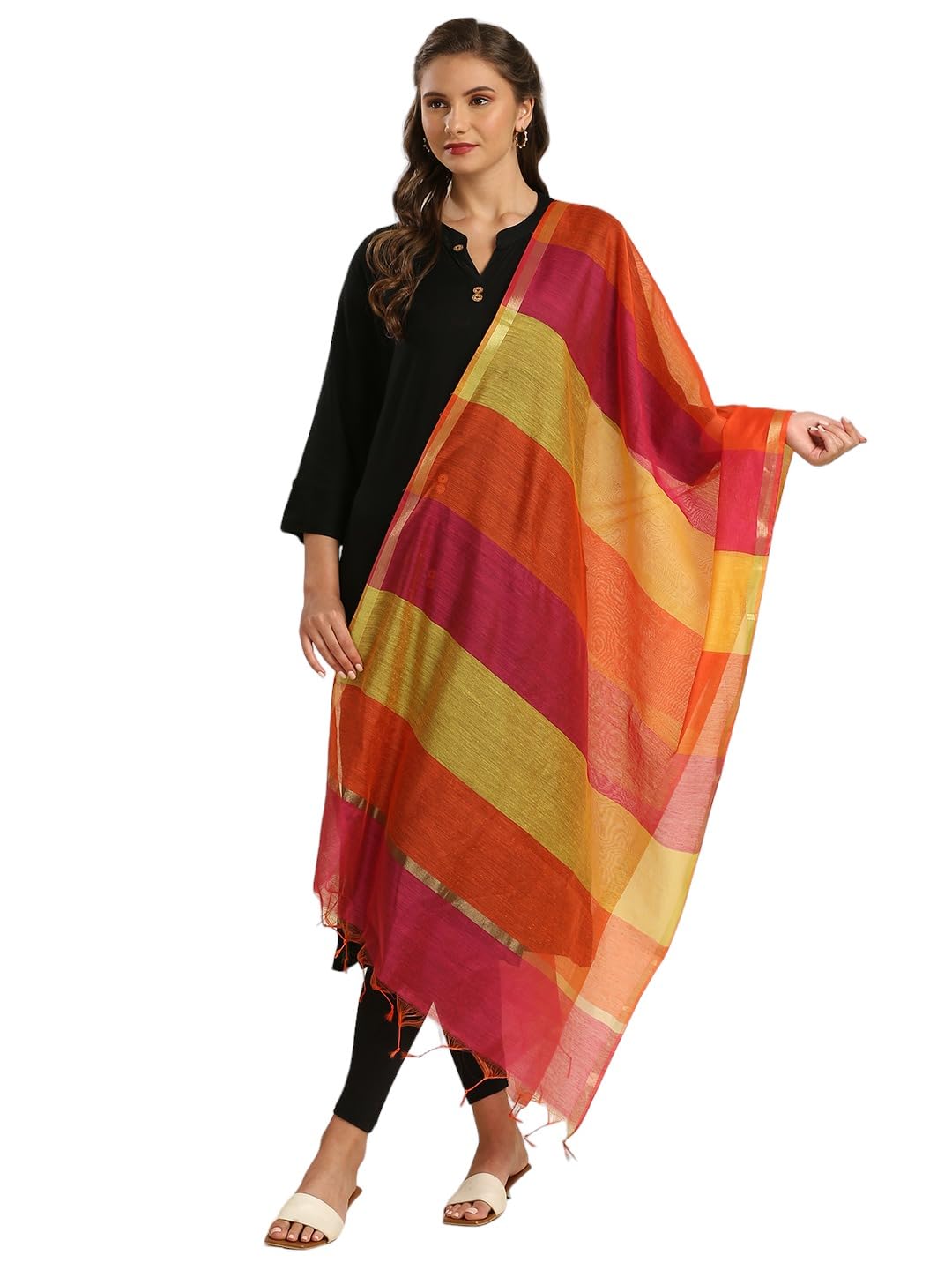 dupatta bazaar Women's Multicolour Cotton Silk Striped Silk Dupatta-picture-39