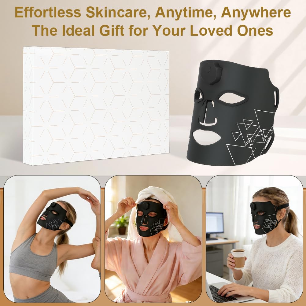 Vicloon LED Maske Gesicht, 7 Farben Led Lichttherapie Gesichtsmaske, NIR, rote und blaue, Aufladbar Flexible Rotlicht Maske Gesichts für den Heimgebrauch, für Hautpflege, Anti-Aging, glatte Haut
