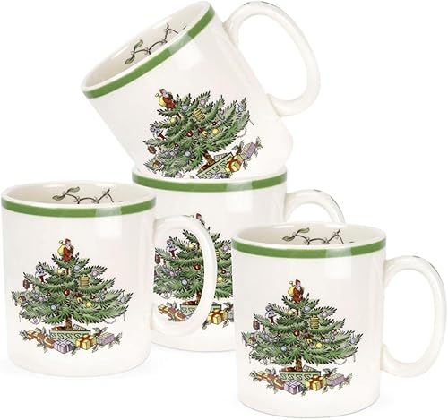 Spode Taza de la colección Árbol de Navidad juego de 4 capacidad de 9 onzas tazas de café navideñas taza para té cacao caliente y café apta para