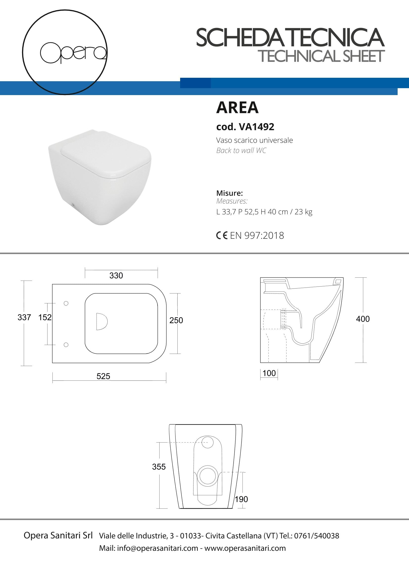 OPERA SANITARI Coppia Vaso e Bidet filo muro Area