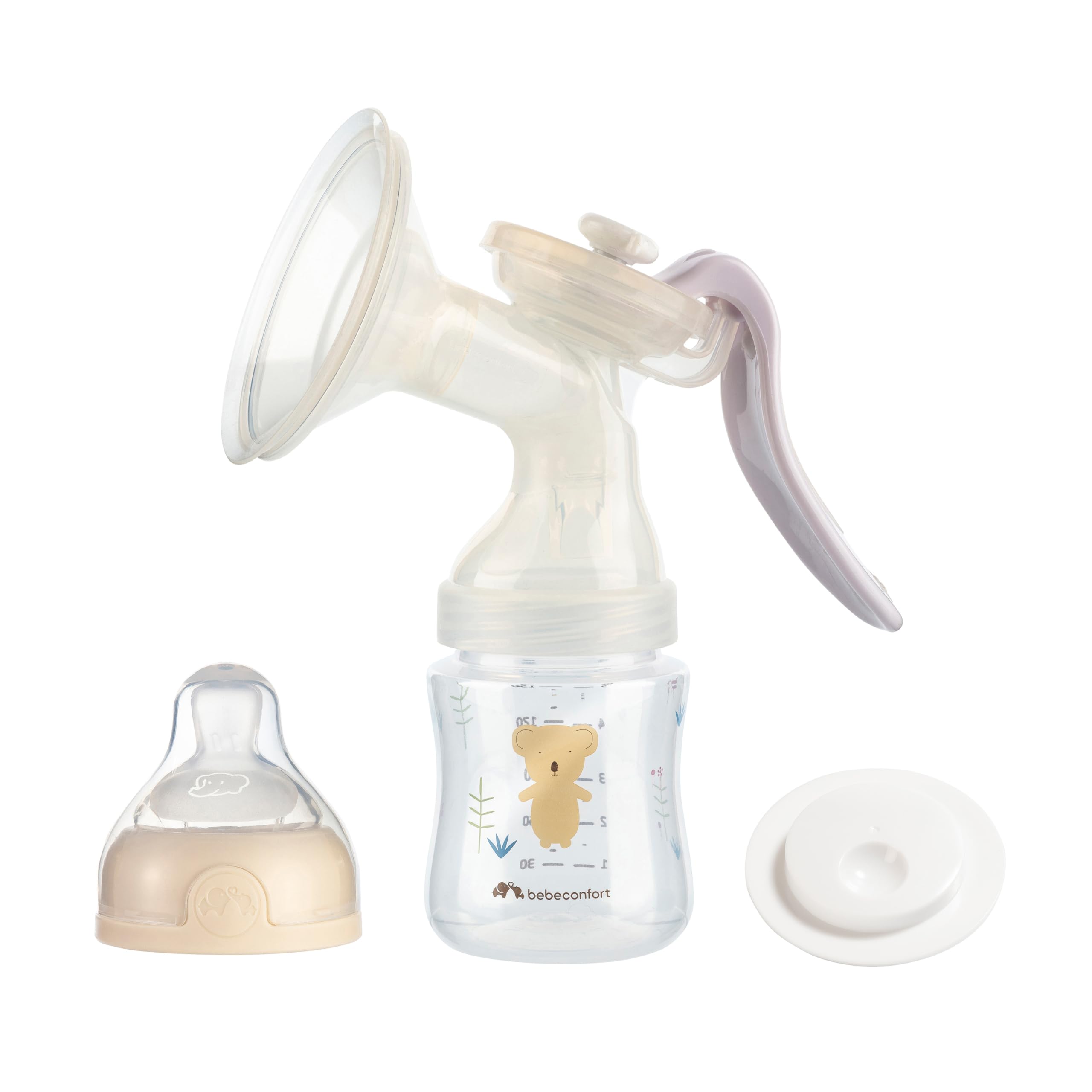 Bébé Confort Bebeconfort Manual Breast Pump, Silicone Breast Pump, Manual Breast Pump Kit With 150 Ml Baby Bottle Included, Colour Sand