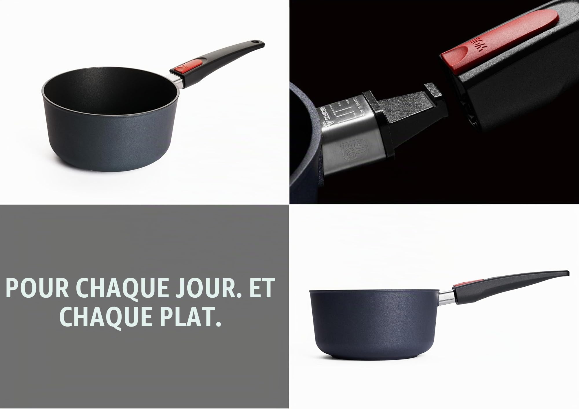 Woll Diamond Lite Casserole Ø 20 cm, hauteur 10 cm, 2,5 l, avec manche amovible – Convient pour vitrocéramique, gaz, électrique, halogène – Ne convient pas à l'induction, fonte d'aluminium, revêtement