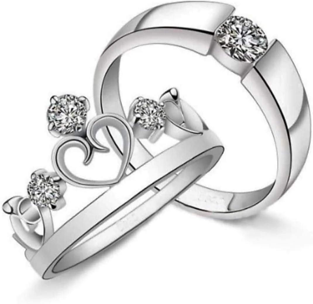 VIKASGIFTGALLERY Silver Plated Metal and Cubic Zirconia Ring Set for Men & Women