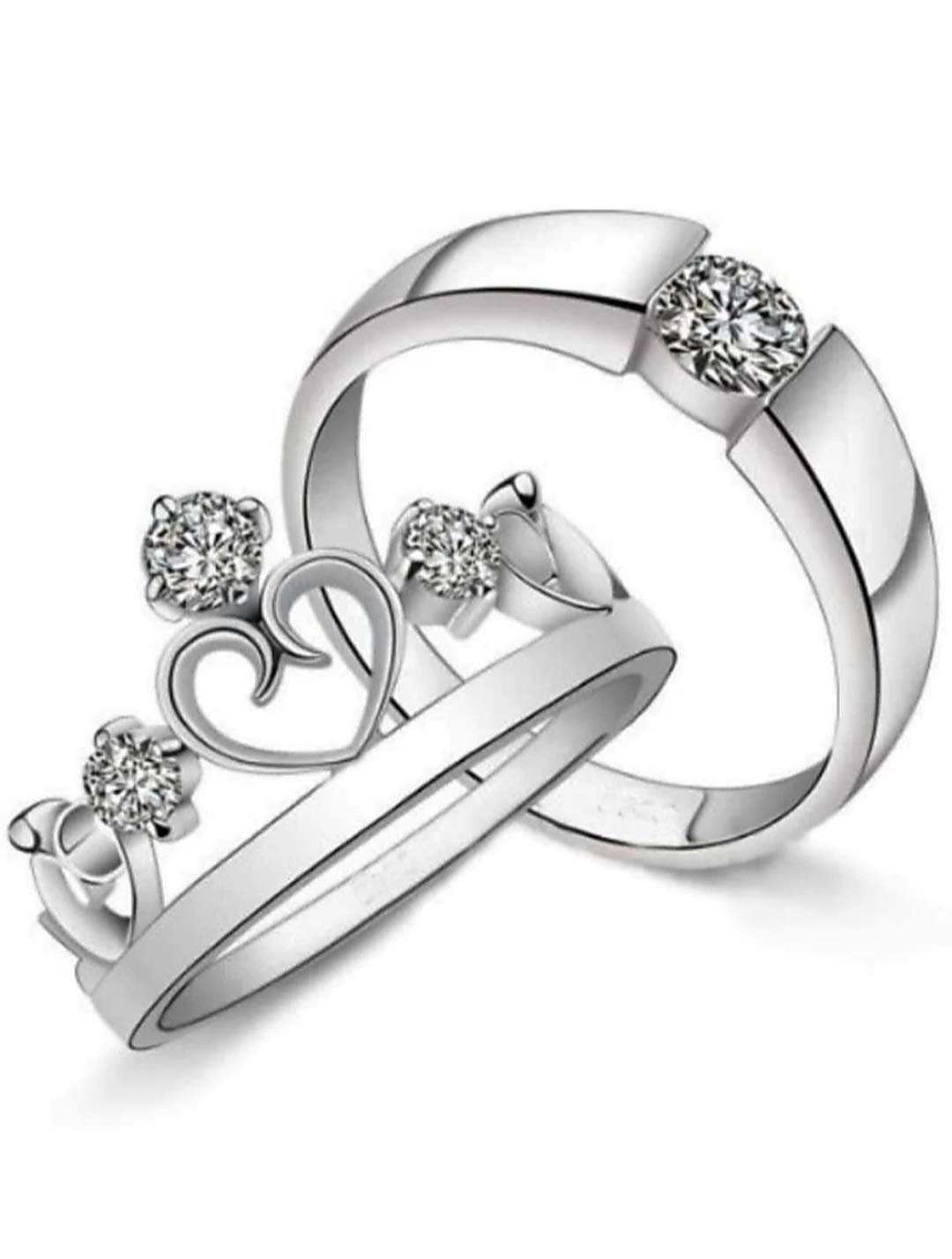VIKASGIFTGALLERY Silver Plated Metal and Cubic Zirconia Ring Set for Men & Women
