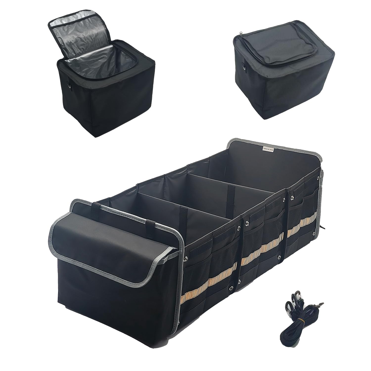 Organizer Bagagliaio Auto,Organizer Per Bagagliaio,Organizer Baule Auto Pieghevole Con Cinque Scomparti,Cinghie Di Sicurezza Regolabili,Coperchio Rimovibile,Fondo Antiscivolo(Nero,Extra Grande)