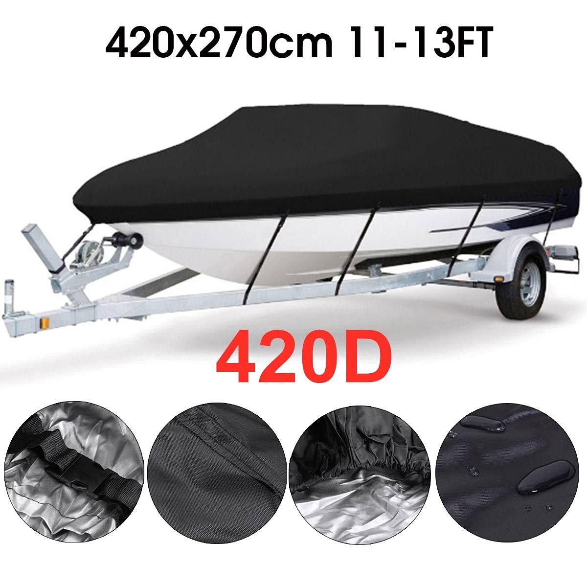 Telo per Barche 12-22FT Copertura for imbarcazioni for impieghi gravosi 21 0D 420D. Impermeabile Anti. UV. Pesca Bass Bass V-Hull Runabouts Trailer Accessori marini (Color : 420D 11-13ft)