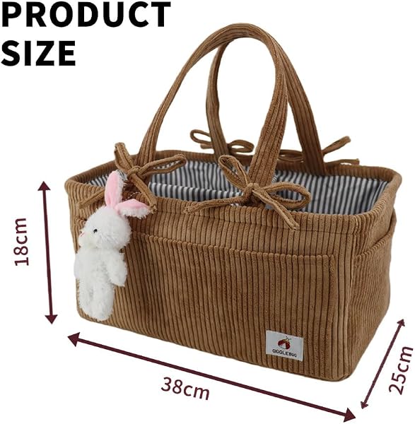 GiggleBug Baby Diaper Caddy Organizer – Nursery Storage Basket for Diapers, Wipes & Essentials – Portable Tote (Modern Brown) - 3