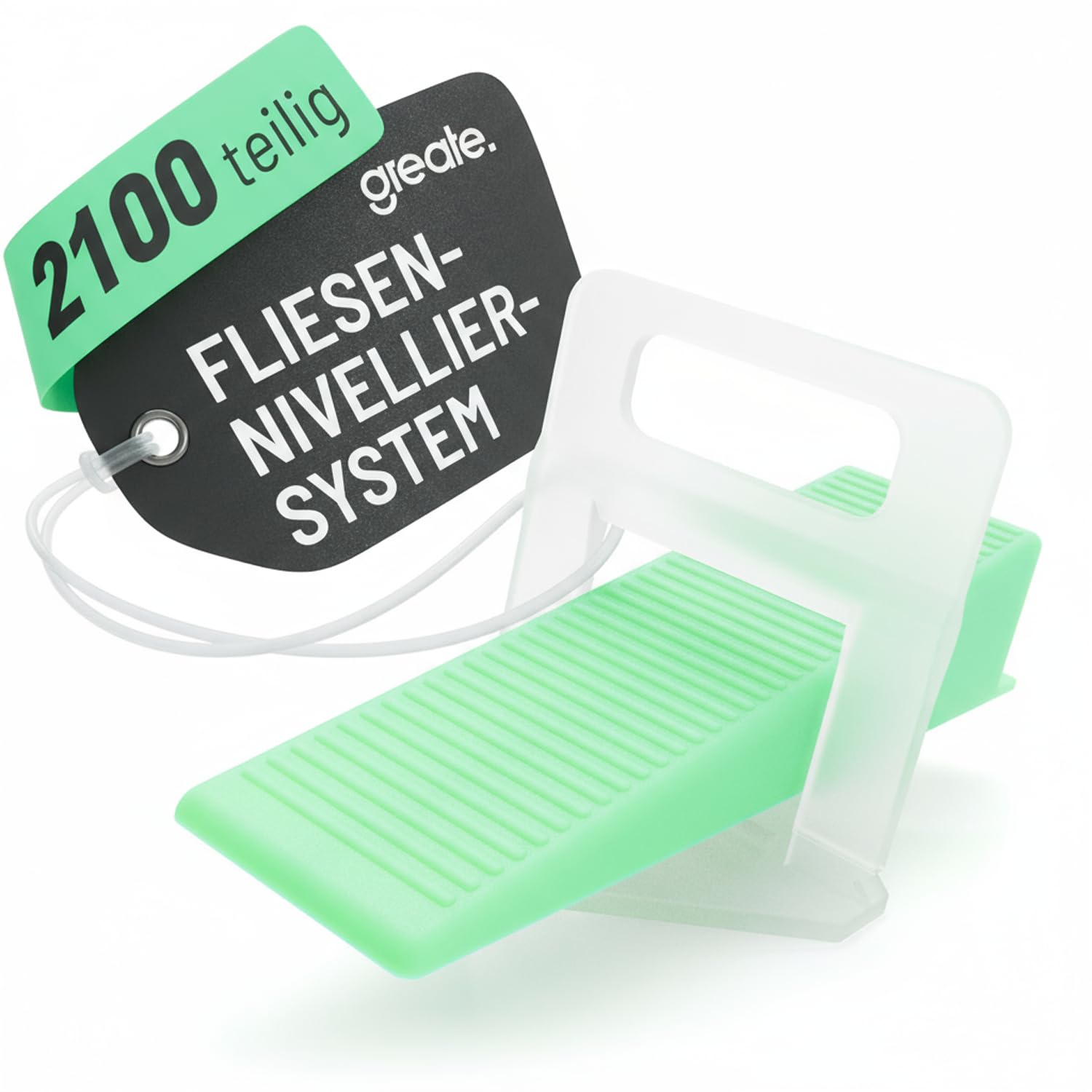 greate 2100-teiliges Fliesen Nivelliersystem 2mm - Fliesenverlegehilfe Set mit 2000 Zuglaschen & 100 Keile - Fliesen Verlegehilfe - Fliesenkeile