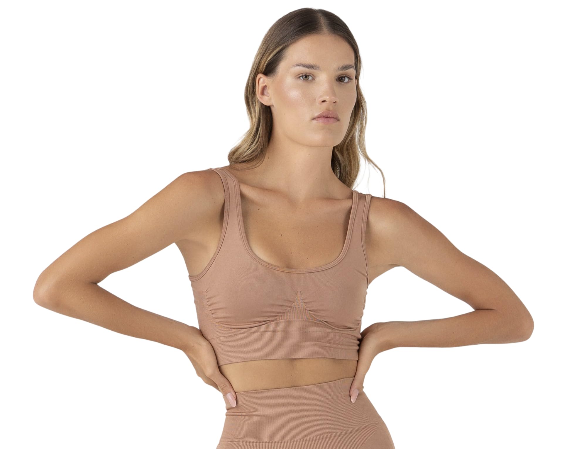 Sujetador deportivo sin costuras y sin aros fabricado en Italia – Sujetador deportivo sin costuras y sin aros – Brassiere Fitness, Yoga, Tiempo libre –
