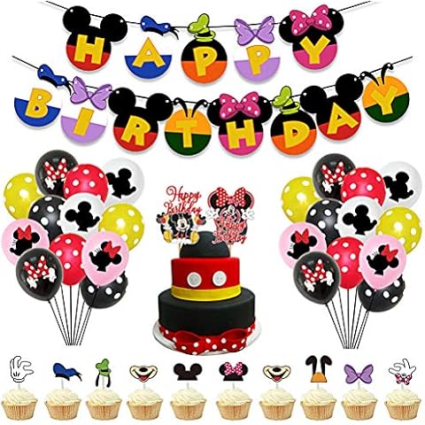ZSWQ 38PCS Mickey Minnie Themed Birthday Decorations Mickey Minnie Themed Party Decorations Include Happy Birthday Banner, Balloons and Cake Toppers, for Birthday Party Baby Shower Cover