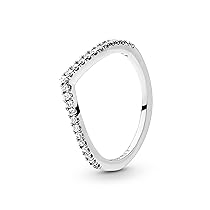 PANDORA Anello Wishbone in argento Sterling brillante con zirconia cubica trasparente, 50