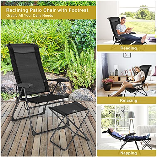 Giantex GT10017BK-2-WH 4 Pcs Folding Patio Chairs Set 2 Pack Patio Dining Chairs With Footrest Portable Sling Chairs Camping Lawn Chairs With Adjustable Back Outdoor Bistro Chairs thumb #7