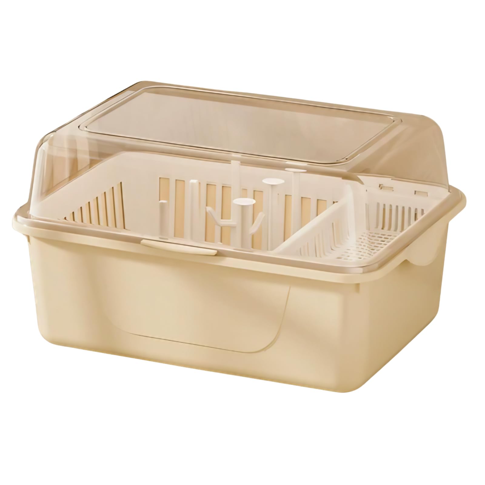 DIZLAS 哺乳瓶ラック 蓋付き 保管ケース 哺乳瓶スタンド 乾燥 消毒 除菌 ボトル水切り 持ち運び 大容量 (クリームイエロー)