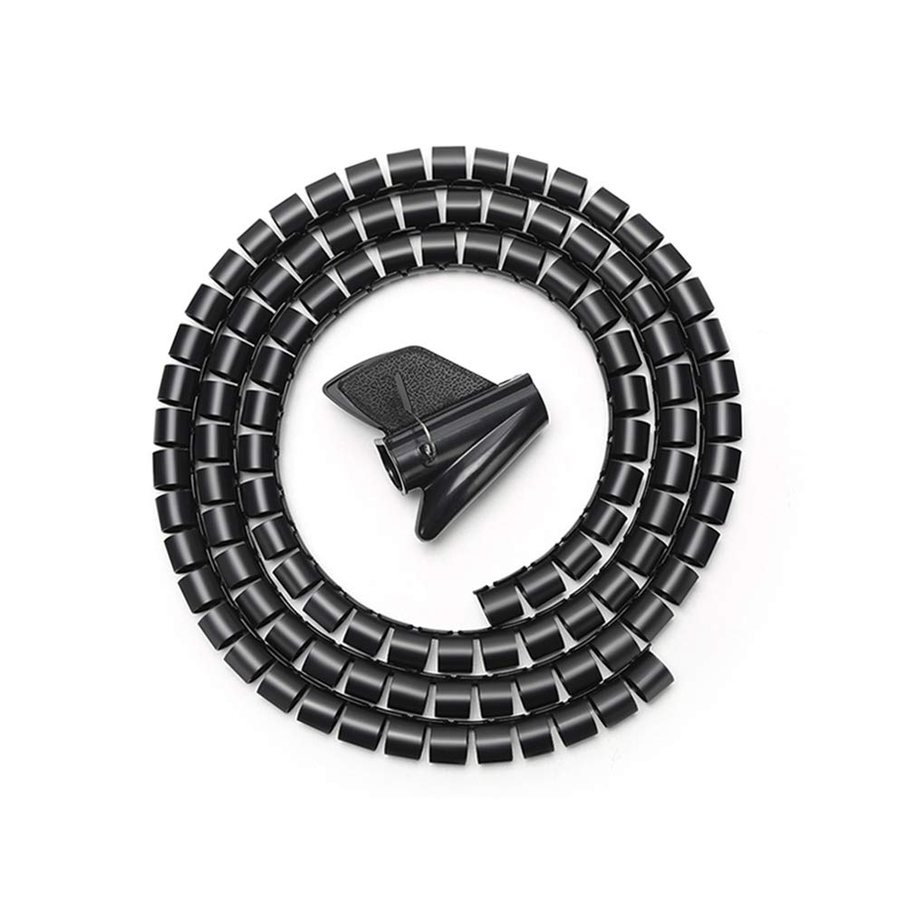 FUJIE 32mm x 2m Black Cable Tidy Wrap Cable Management System Cutable Flexible Cable Tidy Tube Spiral Cable Tube for TV Wire Computer Cable on Home or Office