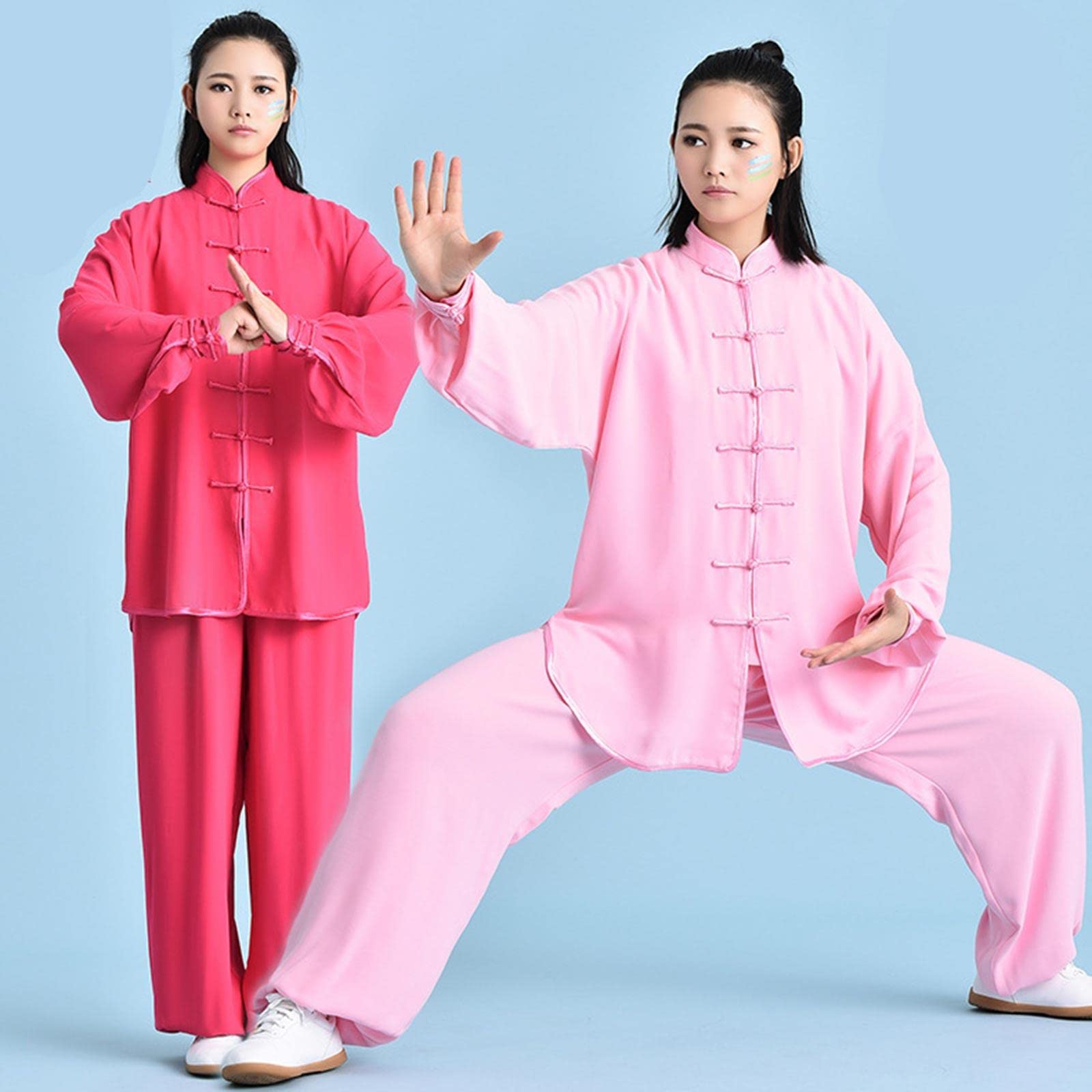 Tradizionale cinese Kung Fu Suit Tai Chi Uniforme Cinese Tradizionale Abbigliamento Arti Marziali Kung Fu Manica Lunga Uniforme per Uomini e Donne, Rose-XXL