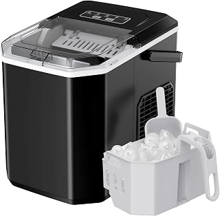 TotnzHomeOffice Portable Countertop Ice Maker: 26 lbs/Day, 9 Cubes in 6 Mins, Self-Cleaning, Carry Handle, Black