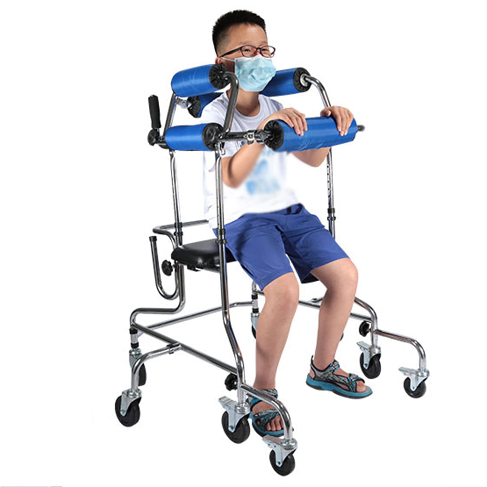 Andador portátil ligero para niños con parálisis cerebral, ayuda para la rehabilitación de miembros inferiores, soporte de entrenamiento con 8 ruedas y asiento, marco deslizante para persona