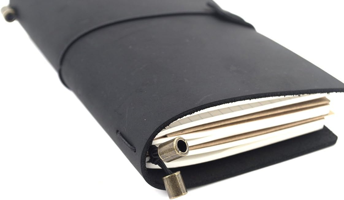 Leather Journal, Handmade Vintage Refillable Travel Diary Writing Notebook Gift for Men & Women 8.7"x4.7" Black