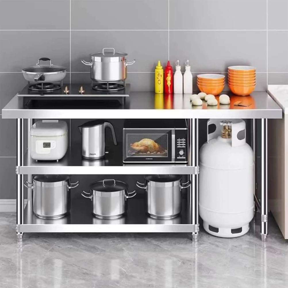 Mesa De Trabajo Inoxidable Profesional, 3 Niveles, Mesa De Preparación De Alimentos Duradera, Altura Ajustable, Mesada Cocina INOX para Cocina De Restaurante, Bar, Hotel,120x50x80cm