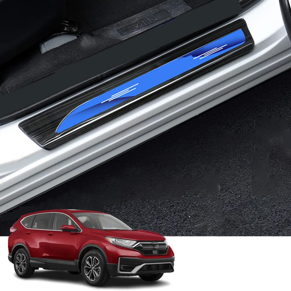 Xinrsheag Custom Interior Accessorie Car Out Door Sill Protector Entry Guard Hood Scuff Plates Stainless Steel ScratchResistance 4 pieces/set(blue) for Honda CR-V 2017 2018 2019 2020 2021 2022