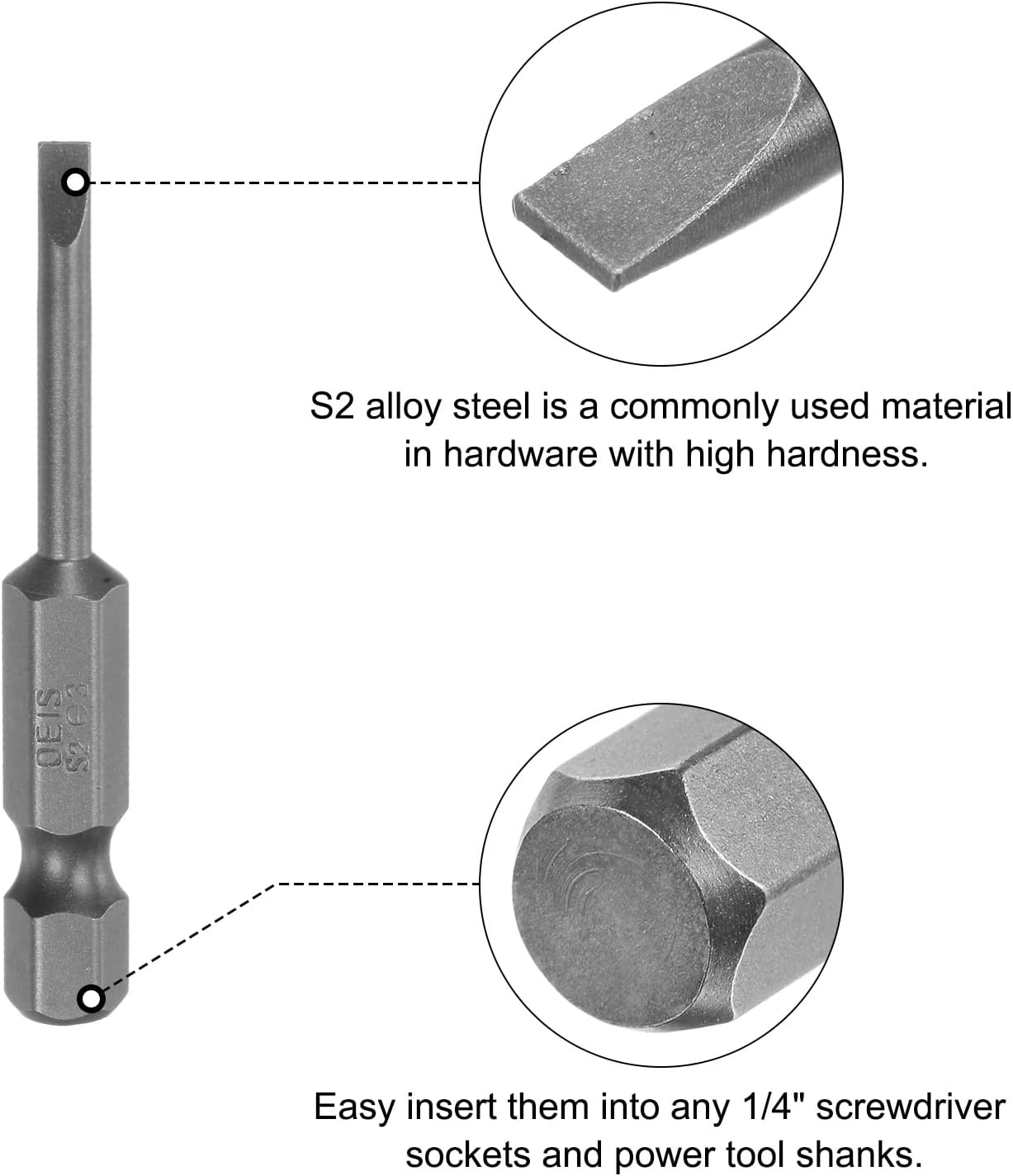 uxcell 4 Pcs Slotted Screwdriver Bits 3mm 2" Length 1/4" Hex Shank Magnetic Flat Head Drive Bit Holder for Power Screwdriver Drill Impact Driver