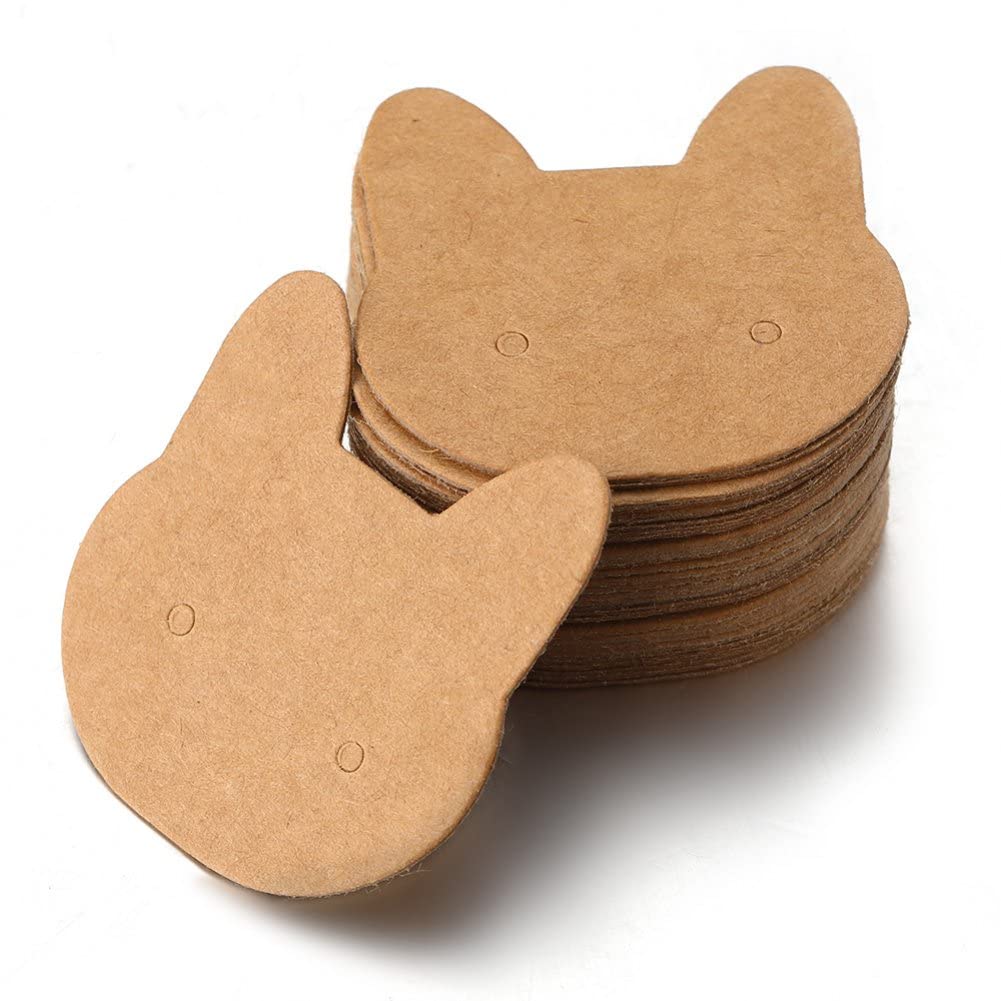 Haowul Khaki Earring Cards, 100 Pcs Cute Cat Shape Earring Display Cards Earring Holder Cards For Earrings Necklace Jewelry Display Storage Accessories