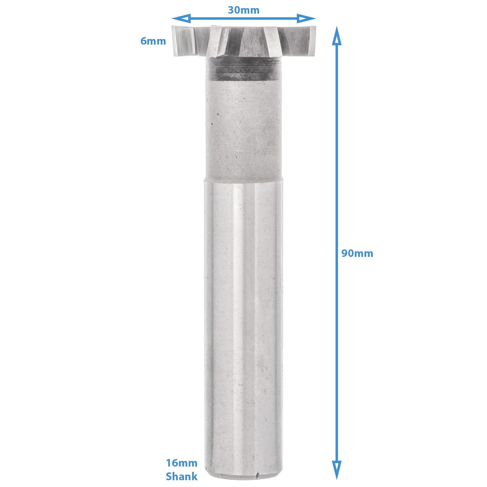 HALLMERS HSS T Slot Milling Cutter 6mm Blade Height 30mm Cutting Diameter 8 Flute Woodruff Tip Tipped Head 16mm Shank, for Moulding Steel Carbon Iron Alloy, End Mill Router Drill Bit Metalwork Tool