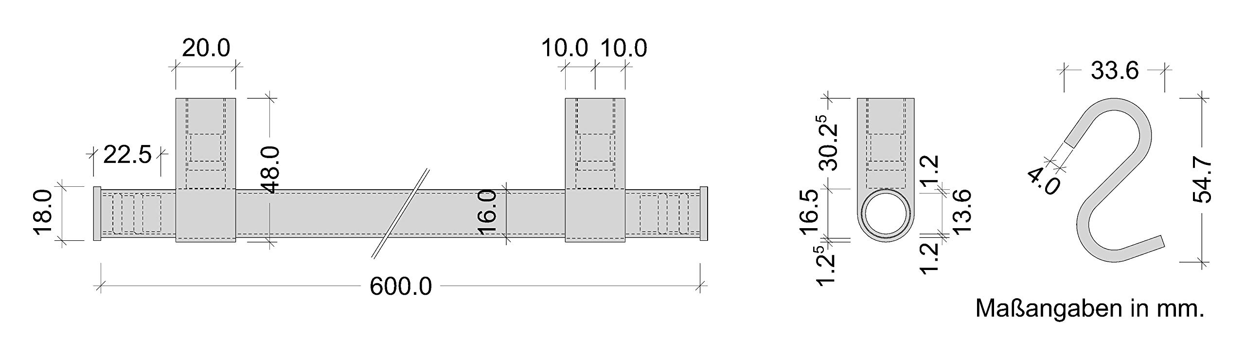 Gedotec Design Küchenreling Wand-Relingsystem Küche | Edelstahl-Optik | Reling-Set Länge: 600 mm | Reling-System mit 5 S-Haken mit Befestigungsmaterial | 1 Komplett-Set - Küchenleiste aus Metall