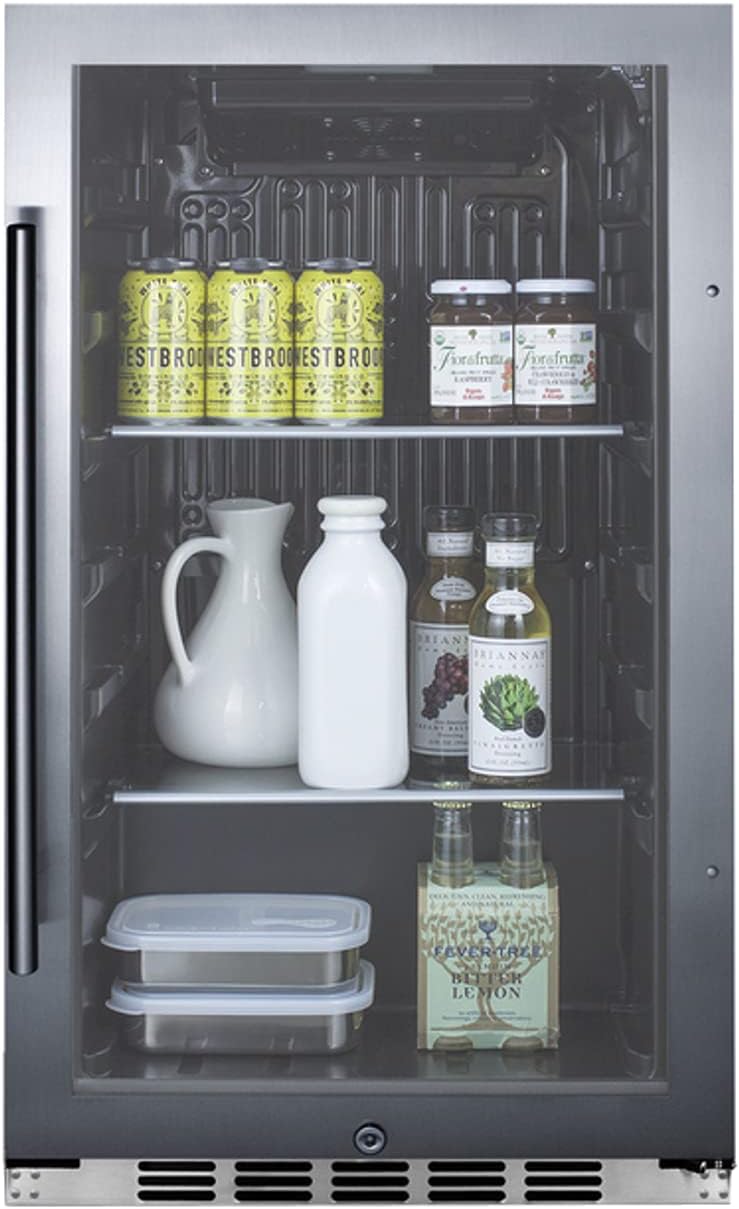Summit 19” Beverage Center, Indoor or Outdoor Beverage Cooler, 3.13 cu.ft. Capacity, 17” Shallow Depth, Stainless Steel & Glass- SPR488BOSH34CSS