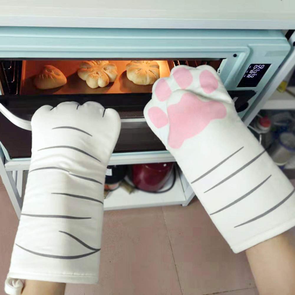 Befirstore 1Pcs Cotton Oven Gloves, 3D Cat Paw Cartoon Oven Mitts, Microwave Anti-Scald Baking Gloves For Cat Lovers