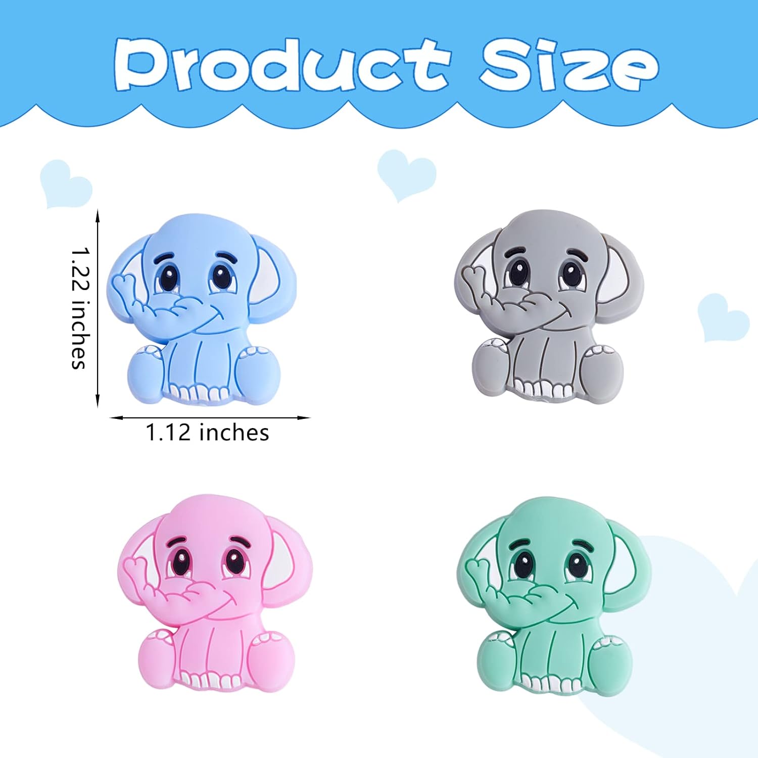 12 Piece Animal Silicone Beads - Cute DIY Bulk Beads for Handicrafts, Pens, Phone Straps, Pendants (Elephant) - Image 2